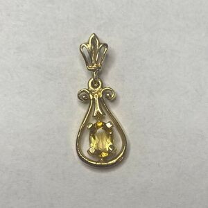 Vintage Pendant 14K Yellow Gold November Citrine Teardrop Scroll Design 1.35g